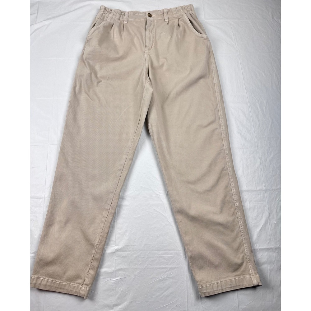 American Eagle Khaki Stretch Pants Womens 12 Tan Elastic Waist Pleated Chino